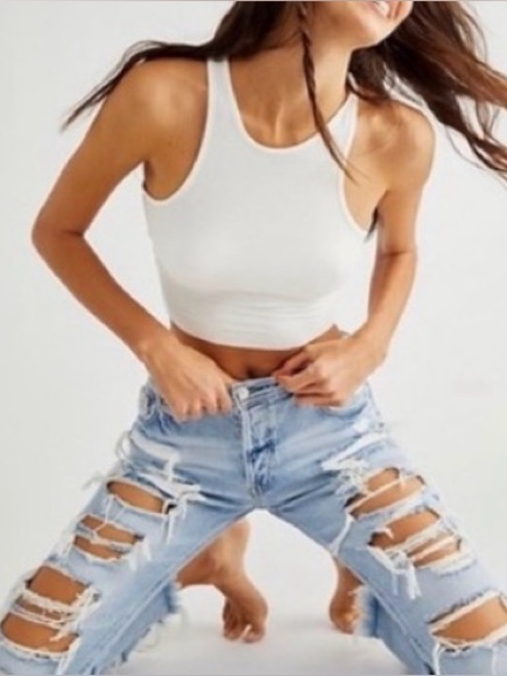 We The Free Free People Maggie Super Shredded Destroyed Light Blue Jeans Sz 32 - Picture 12 of 12